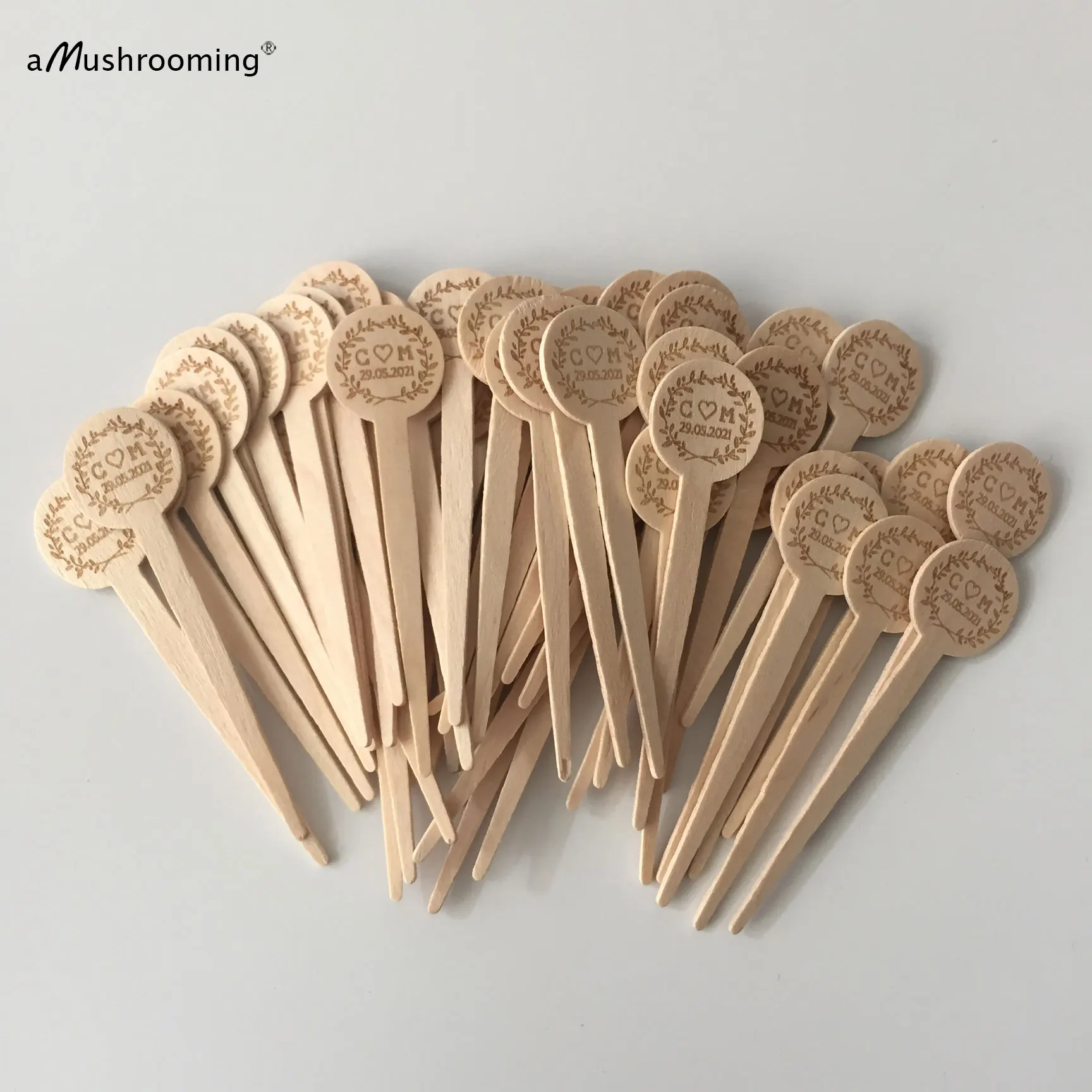 100pcs Creative Fruit Picks Wood Sticks Personalized Natural Wood Bridal Shower Buffet Table Cake Decoration