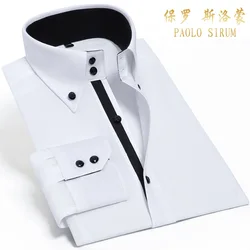 Chemise en soie et coton pour hommes, manches longues, coupe cintrée, boutons Non en fer, de luxe, pour fête de mariage, Business 