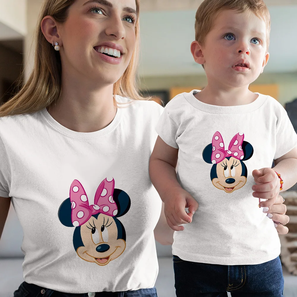 Minnie Mouse Cartoon Matching T shirts Fashion Woman Tee Man Top Casual Round Neck Couple Clothes Color Series Family Look plus size matching family outfits Family Matching Outfits