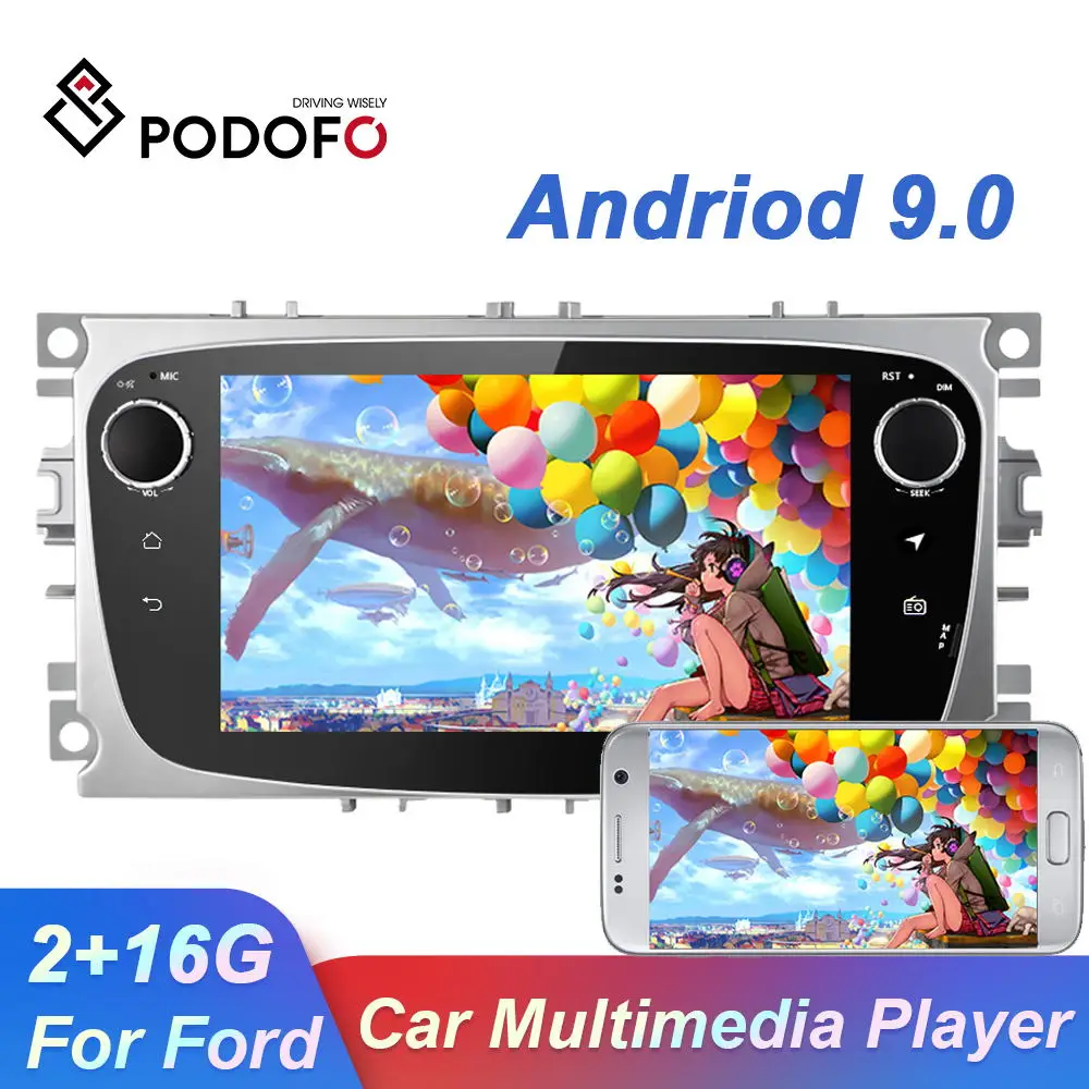 Podofo Android 9 0 2 Din Автомобильный мультимедийный плеер GPS WIFI Bluetooth Авторадио Стерео для
