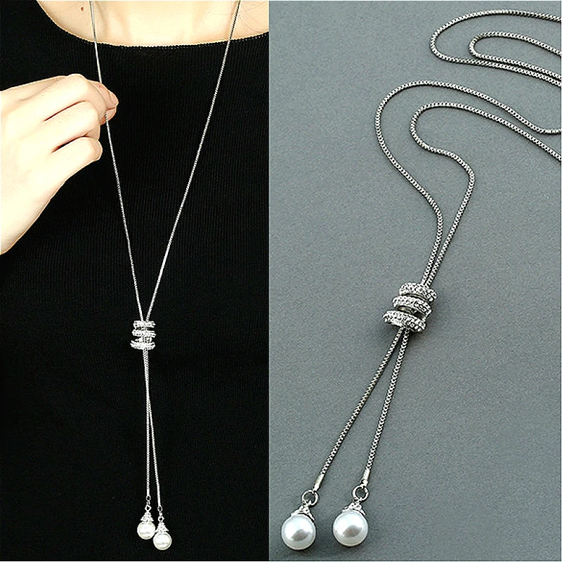 

2020 New Zircon alloy Long Tassel Rhinestone Necklace Sweater Chain Fashion Crystal Pendant Necklaces Jewelry Accessories