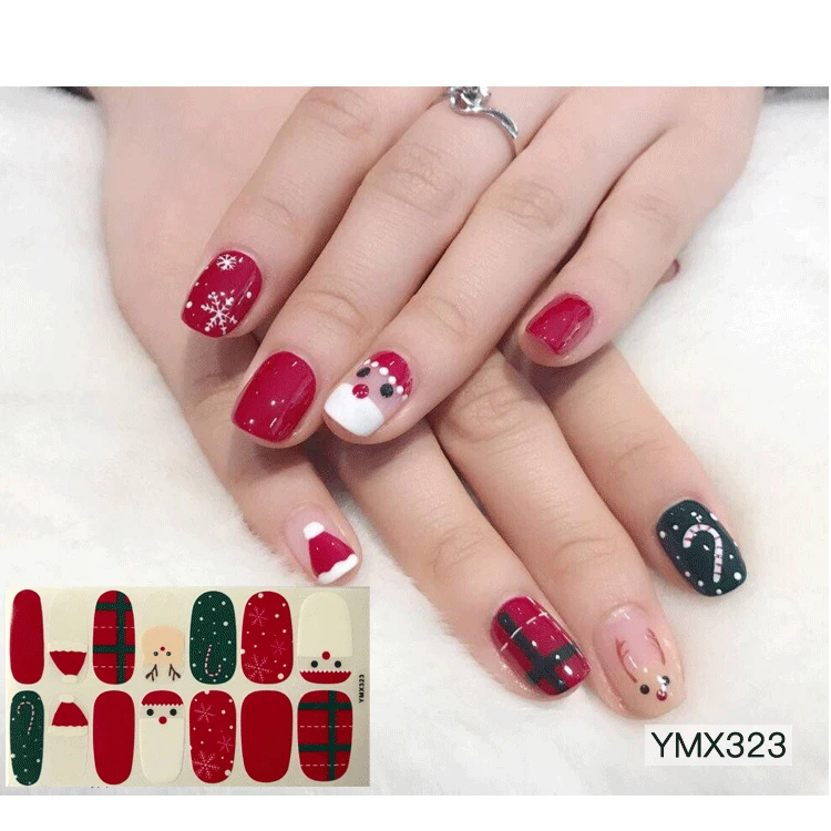 DIY Nail Art ремесло обертывания Рождественская тема наклейки для ногтей Снеговик Снежинка узоры клей год наклейки для подарков - Цвет: ymx323b