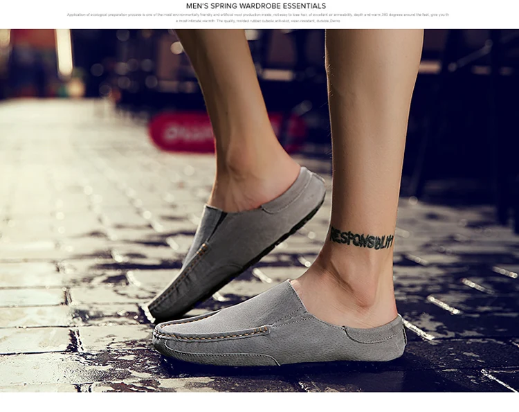 Man Summer Fashion Pig Skin Casual Half Shoe Male Breathable Soft Backless Half Loafers Hombre Open Back Leather Comfy Mocassins