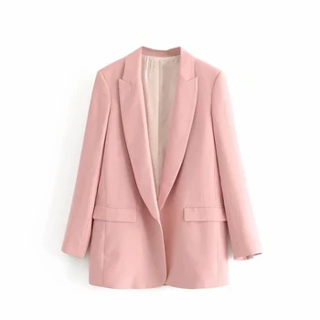 

Women's Suit Blazers 2020 New Spring New Pocket-trimmed Candy Solid Long Sleeve Loose Causal Vintage Office Lady Suit Jackets