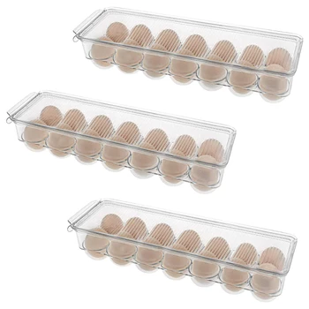 

3 Pack Refrigerator Egg Storage Bin with Handle,Polyethylene, Stackable Refrigerator Egg Storage Bin for Fridge