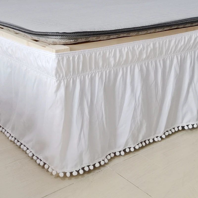 

Solid Color Small Ball Lace Wrap Around Bedskirt Without Surface Elastic Band Off Fade Resistant Twin Queen King Hotel Quality#/