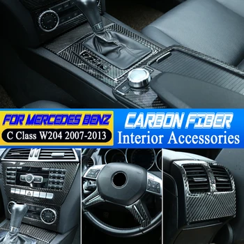 

For Mercedes Benz C Class W204 Accessories 2007-2013 Carbon Fiber Interior Dashboard Central Air Outlet Frame Trim cover sticker