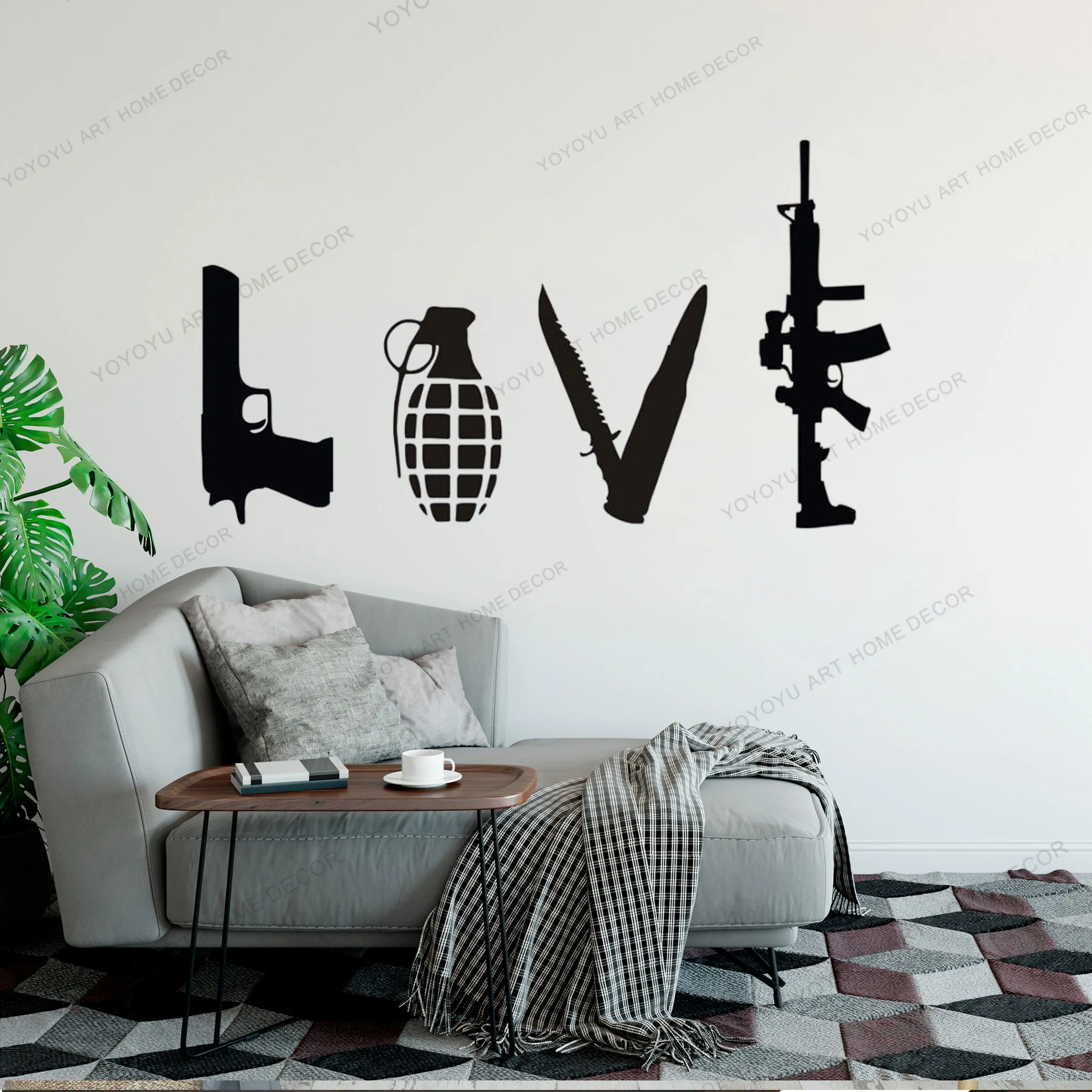 Love Weapons Gun Knife Bomb Rifle Wall Art Sticker Vinyl Home Decor Living  Room Decals Removable Mural CX506