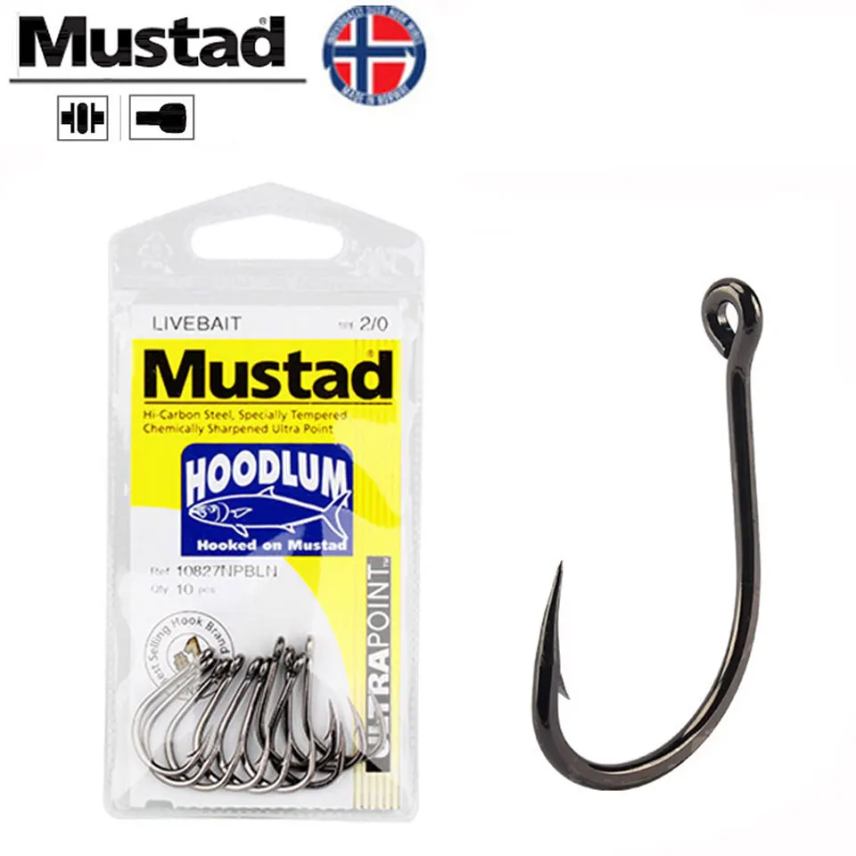 Оригинальные Mustad 10827 с отверстиями рыболовные крючки с кольцом 1/0-12/0 рыболовные крючки для рыбалки