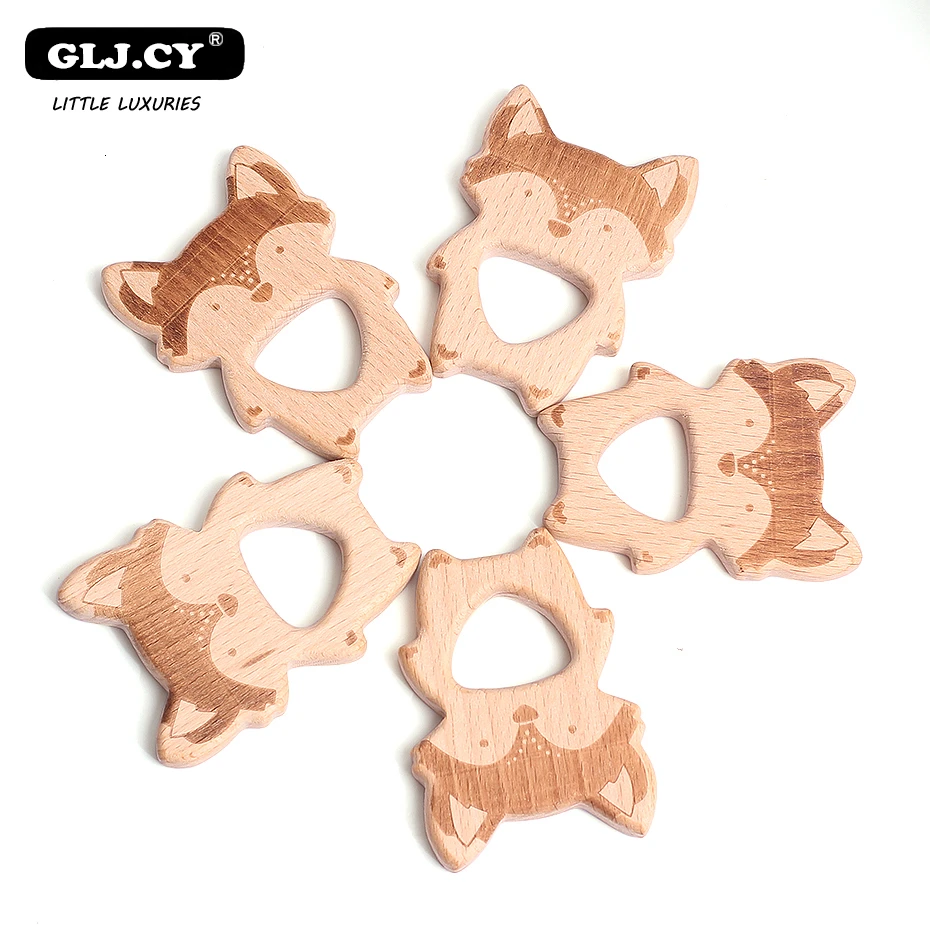 Lovely Cartoon Wood Teether 20Pc Pure Natural Animal Shaped Baby Teething Nursing Beech Teether Baby DIY Pendant Toy Christmas
