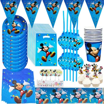 

100pcs Mickey Mouse Happy birthday party decorations kids plate cup straw napkins bags tableware baby shower event party set