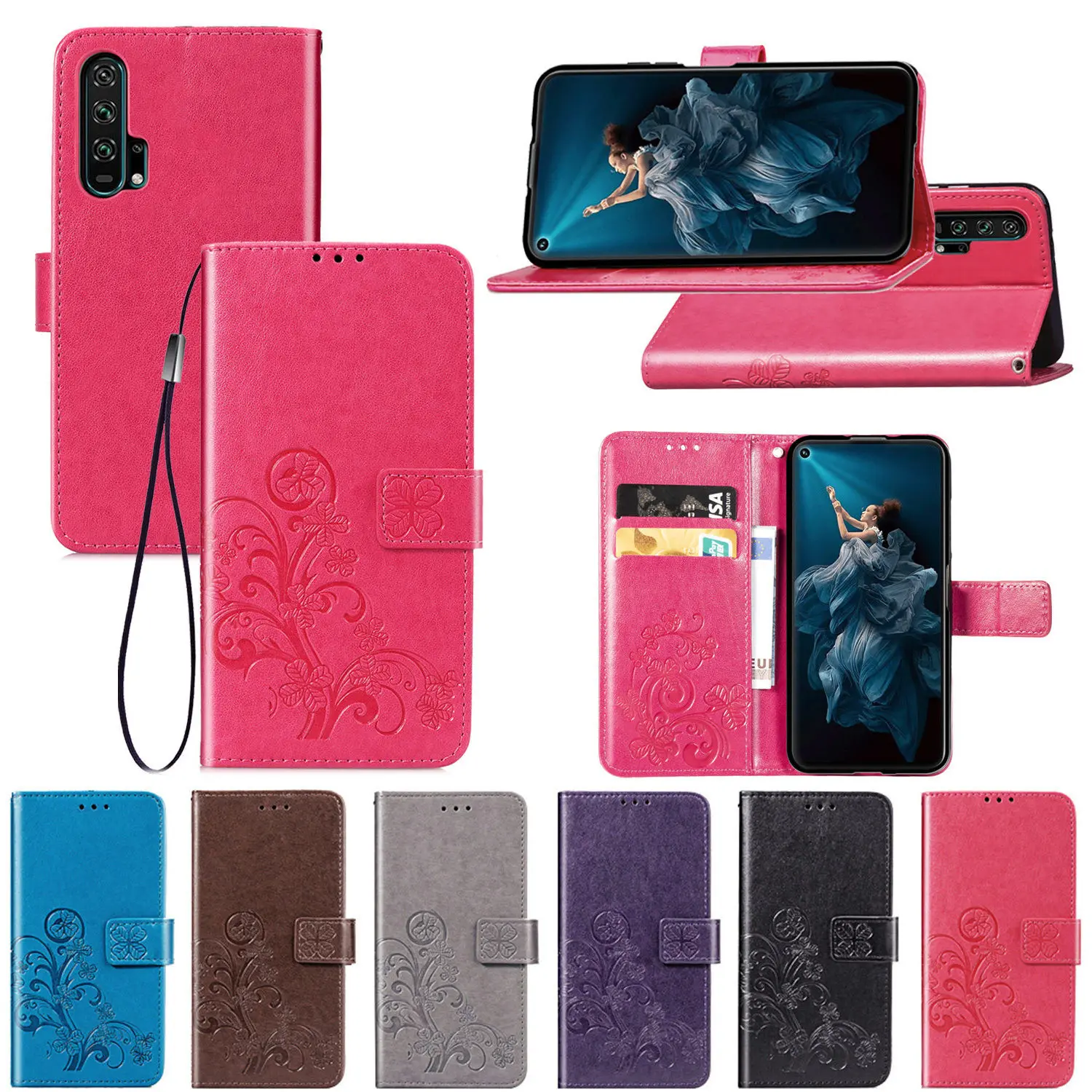 Чехол для Huawei Honor 20 Pro из искусственной кожи + ТПУ чехол-кошелек с отделением карт