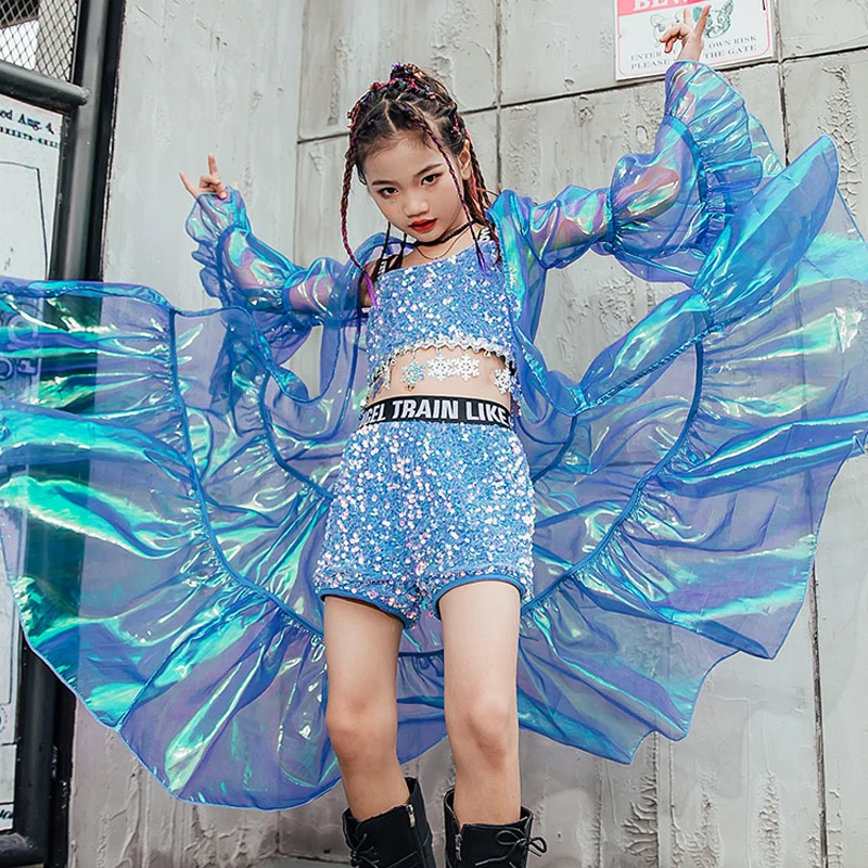 Shiny Sequin Clothing For Girls Blue Fairy Catwalk Show Costume Kids Jazz  Hip Hop Dance Suit Modern Street Dance Clothes Dql5140 - Ballroom -  AliExpress