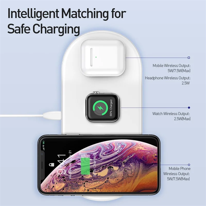 Baseus 3 in 1 Qi Wireless Charger For Apple Watch for iPhone XS X Samsung S10 10W 3 0 Fast Charging For i Watch and Headphone