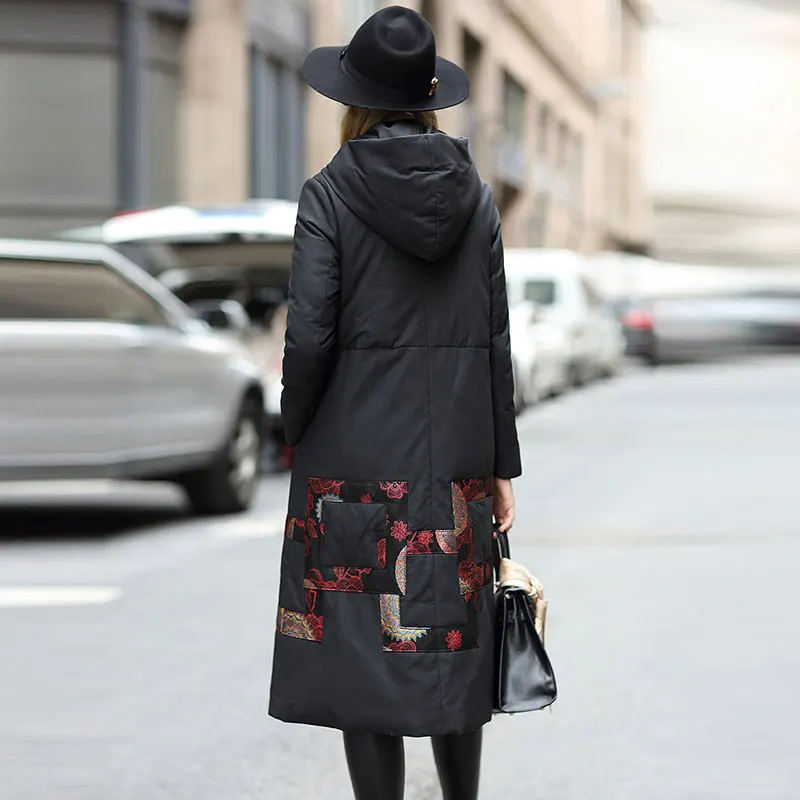 Winter Sheepskin Print Down Coat Women Fashion Plus Size Loose Vintage Buckle Leather Jacket Women Hooded Warm Jacket 76