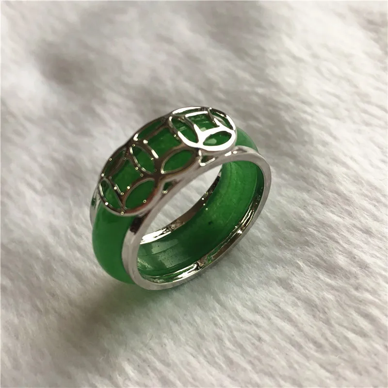 2 шт дамское элегантное кольцо с ручной резьбой зеленый нефрит Размер: 7-9