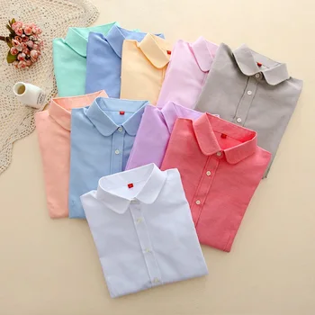 

Women's blouses with long sleeves ayaoztt, cotton oxford shirts with long sleeves for office, 2019