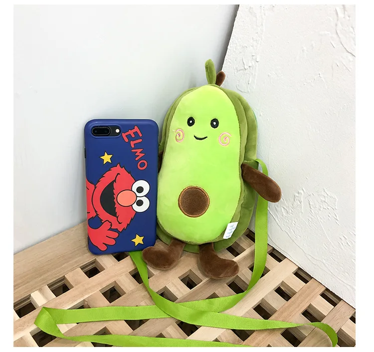 Cute Avocado Plush Toys Soft Stuffed Fruits Creative Cartoon Zipper Style Shoulder Bag for Children Kids Girls Gift Toys 9 Inch