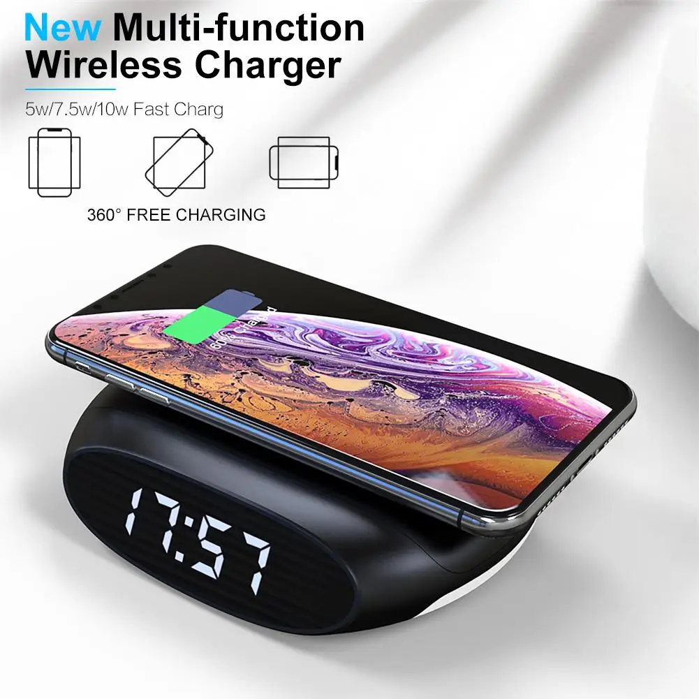 

High Quality 2 In 1 Time Dislpy Wireless Charger 5w/7.5w/10w Fast Charge For Iphone XS XR 8 8S Huawei P20 Xiaomi 9se Samsung
