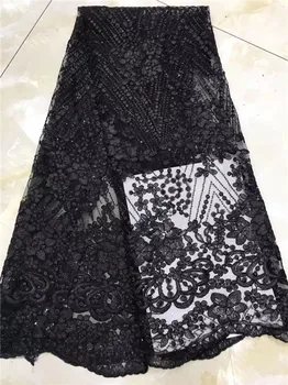 

New arrival black French net embroidery lace fabric African mesh cloth for sewing dress PAN87(5yards/lot)