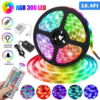 

5M 24W Waterproof 3528SMD RGB LED Strip Lights with 44 Keys Remote Control AU US EU UK Power Adapter DC12V Flexible Ribbon Strip