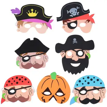 

7 pcs Halloween Crafts Cartoon EVA Funny Pirate and Pumpkin Party Favors Kid's Mask Half Face Masks for Home Nursery