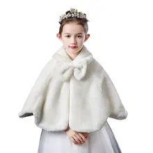 Flower Girls Winter Soft Plush Bolero Shrug Princess Lapel Bowknot Shoulder Cape