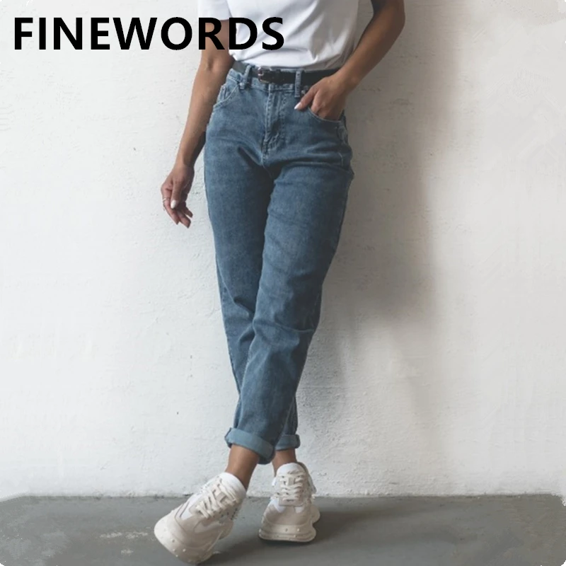 FINEWORDS Europe Streetear High Wiast Boyfriend Jeans For Women Plus Size Harem Mom Jeans Vintage Washed Casual Loose Denim Pant topshop jeans Jeans
