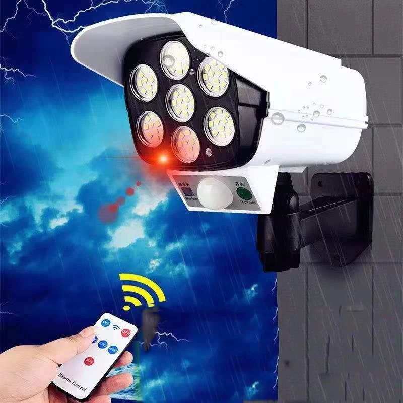 

solar 77led light outdoor fake camera courtyard garden simulation monitoring remote control induction wall lamp applique murale
