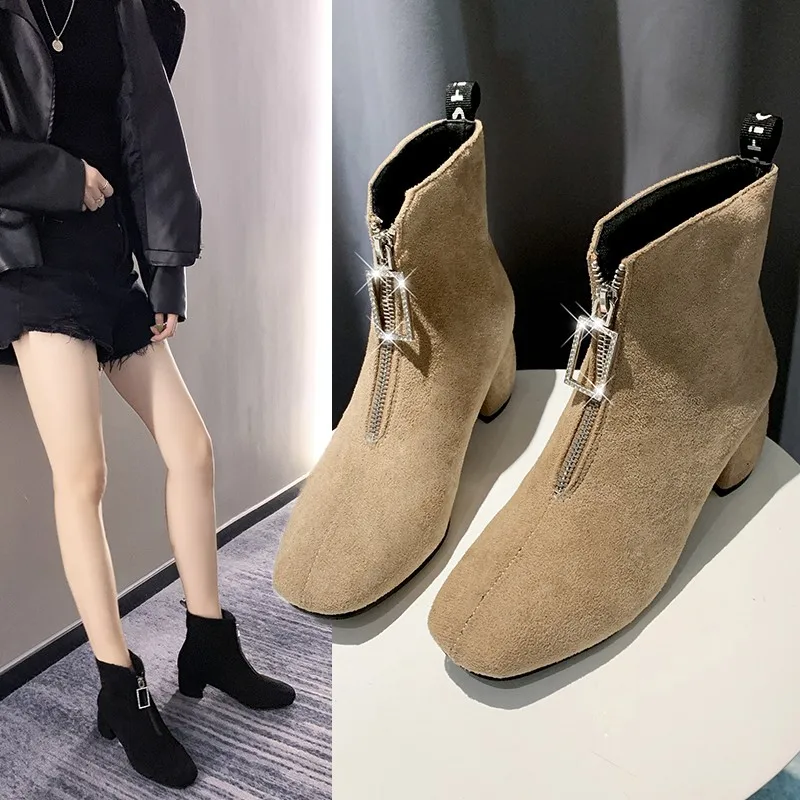 

Plus Size 35-42 Women Ankle Boots 2019 Winter Front Zipper Boots Faux Suede Fashion Designer Shoes botas mujer booties N7795
