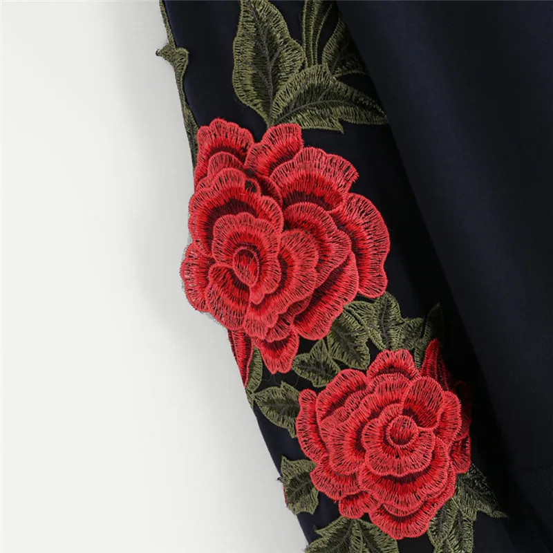 Женская толстовка с длинным рукавом и вышивкой розы, толстовка с аппликацией, пуловер с круглым вырезом, топ, блузка, новинка, harajuku bluza damsk