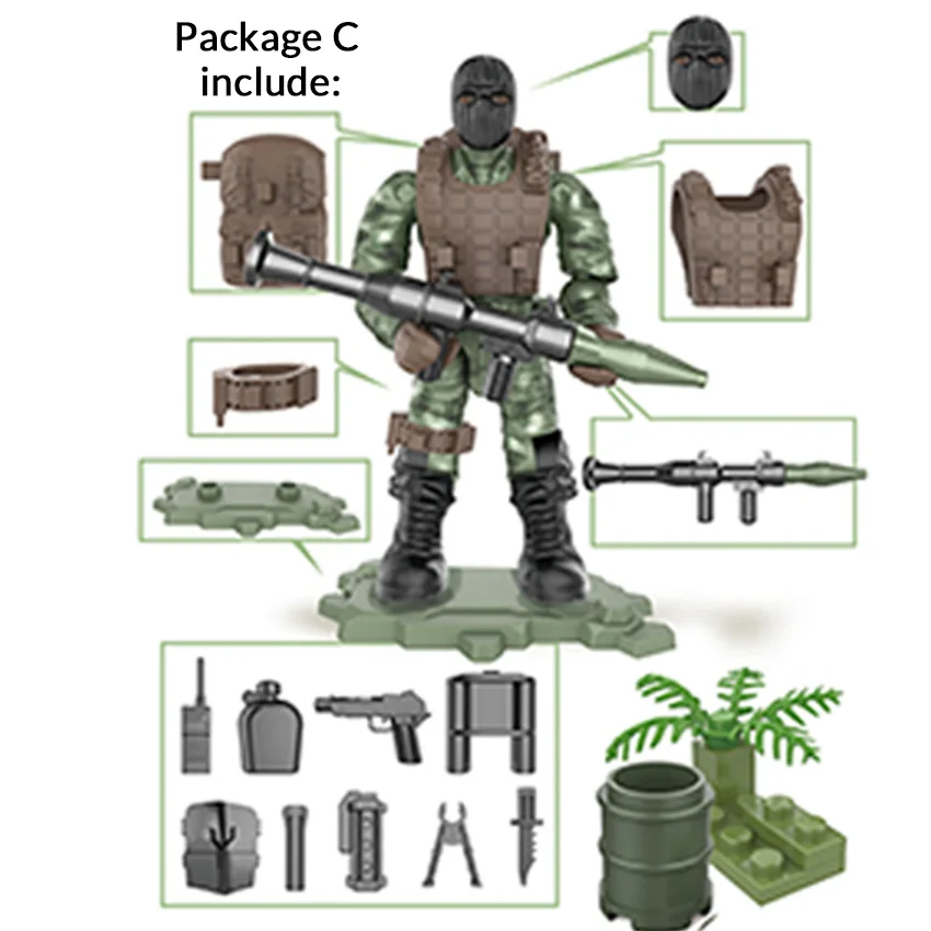 Мини-солдат набор спецназ специальные полицейские фигурки с строительными блоками пистолет армии совместимы все основные бренды игрушки подарок дропшиппинг - Цвет: CL Soldier set C