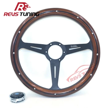 

14'' 350mm Universal 6 Bolts Deep Racing Car Black Wooden Wood Race Drift Sport Steering Wheel