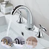 3 Hole Widespread Bathroom Sink Faucet Deck Mounted Dual Handle Hot Cold Water Mixer Tap Brush Nickel Chrome Finished EL8001-2 ► Photo 1/6