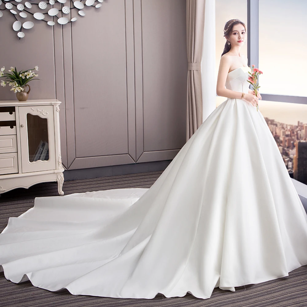 Vestido De Noiva великолепное Атласное Бальное платье Свадебные платья Trouwjurken без бретелек на шнуровке Простые Свадебные платья