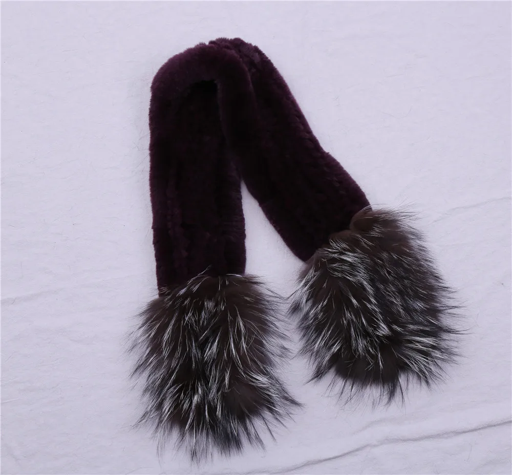 Brand New Genuine Real Rex Rabbit Fur Women's Fashion Fur Scarf Scarves Silver Fox Fur Knitted Wraps Multicolor Winter Warm