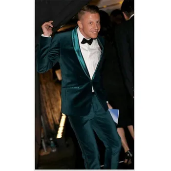 

New Men’s Suit Smolking Noivo Terno Slim Fit Easculino Evening Suits For Men Green Velvet Suit Groom Prom Blazer Jacket+Pants