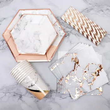 

Marble Theme Party Disposable Paper Plates Cups Napkins Straw Kids Birthday Party Wedding Anniversary Party Decorates Tableware