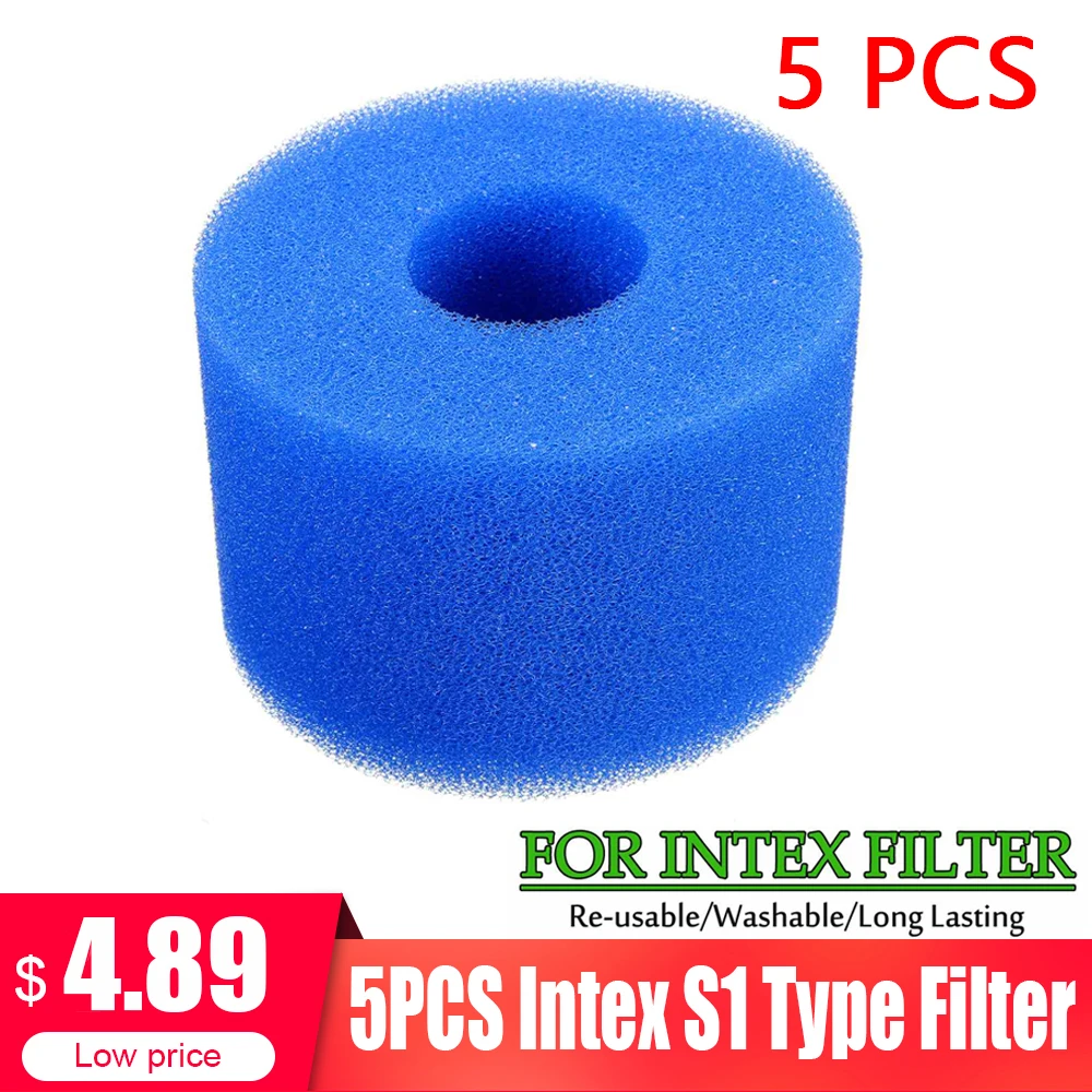

5PCS Swimming Pool Filter Foam Reusable Washable Sponge Cartridge Suitable Bubble Jetted Pure SPA For Intex S1 Type Pool Filter