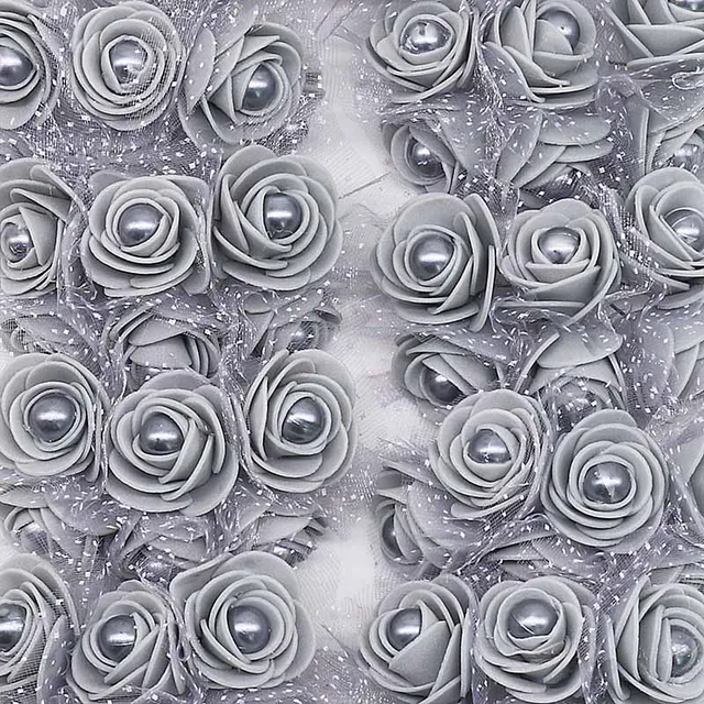 12pcs/lot 3cm Foam Mini Roses Pearl Bead Rose Artificial Flowers DIY Crafts for Wedding Decoration Bouquet Scrapbooking Supplies F02