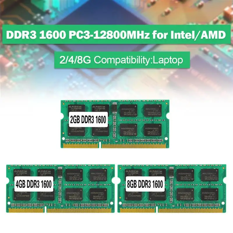

204 Pin DDR3 RAM Memory 2GB 4GB 8GB 1600MHz For Laptop DIMM BGA Memory 1.5V 204Pin PC3-12800 for Intel/AMD