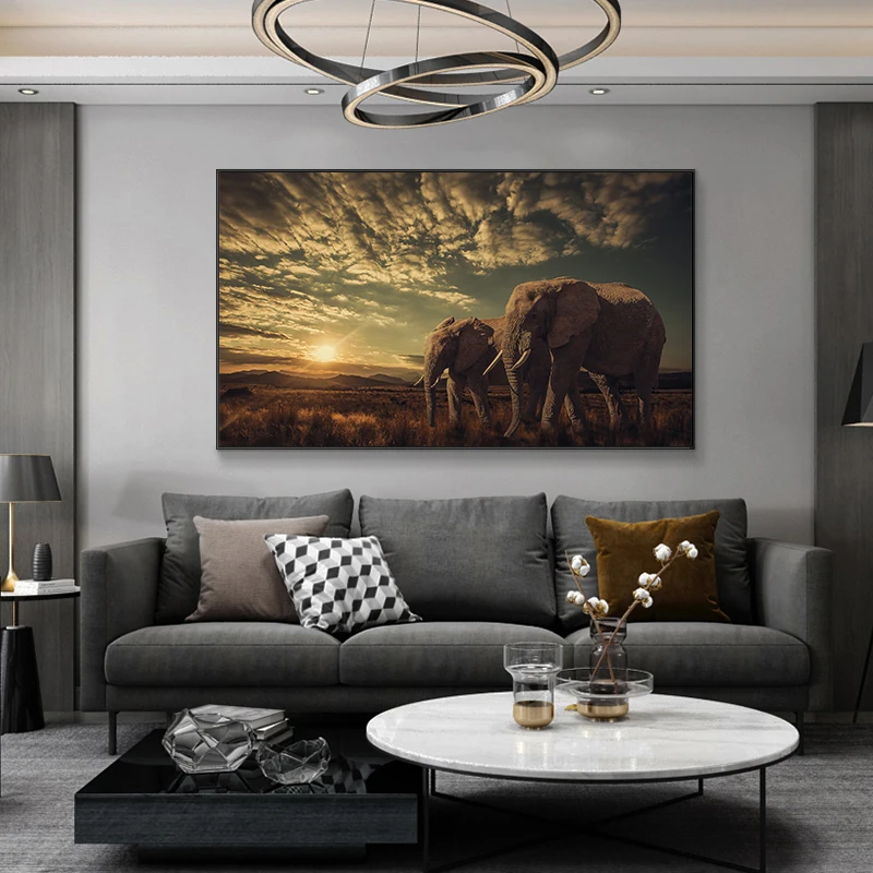 Elephants Landscape Wall Art