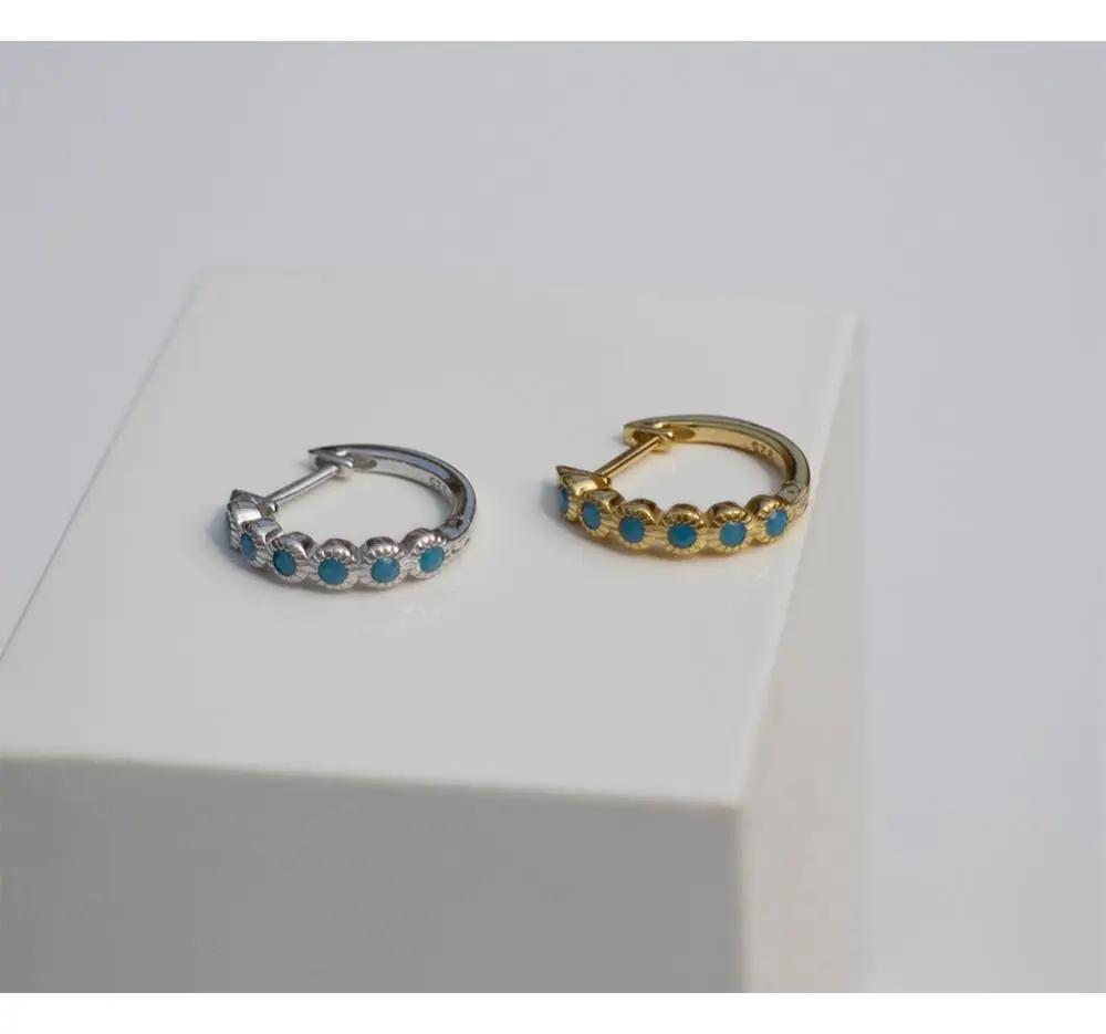 Серьги из стерлингового серебра 925 пробы, модные, белые, синие, циркониевые, круглые, кольцо для ушей, Пряжка для ушей, дикие, простые, трендовые, для мальчиков и девочек, ювелирные изделия для ушей