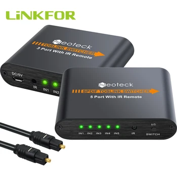 

LiNKFOR 5 Ports / 3 Ports Optical Switcher SPDIF TosLink Digital Optical Audio Switchers With Remote Control Support DTS Dolby