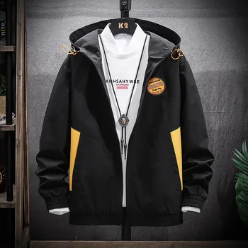 

Classic Male Hooded Jackets Hit Color Patchwork Men's Coat Black Blue Khaki M-4XL Men's Hooded Jackets Coat