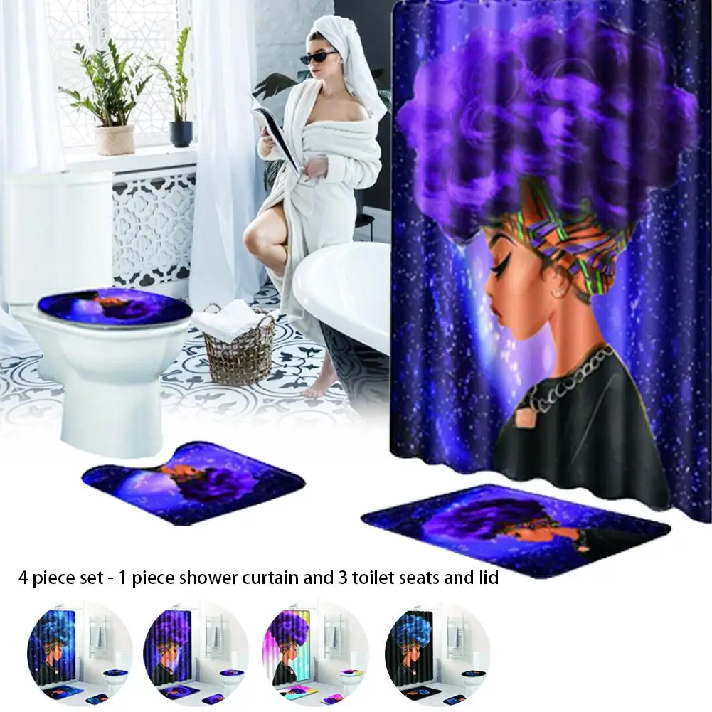 Bath Curtain Mat Bathroom Set Waterproof Shower Curtain Non-Slip Mats Bath Carpets Toilet Seat Cover Floor Mat Bathroom Decor