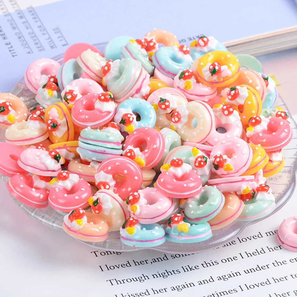 10 Pcs Resin Cream Strawberry Donut Slime Clay Charm Filling Accessories Kids Toy Earrings Hair Ring Handmade DIY Accessories