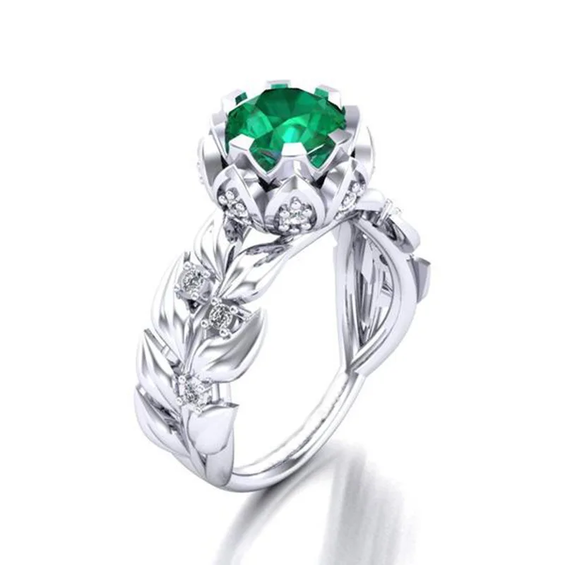 

Hainon Wedding Crystal Silver Color Rings Vine Leaf Design Engagement Cubic Zircon Ring Fashion Bijoux For Women Ladies Jewelry
