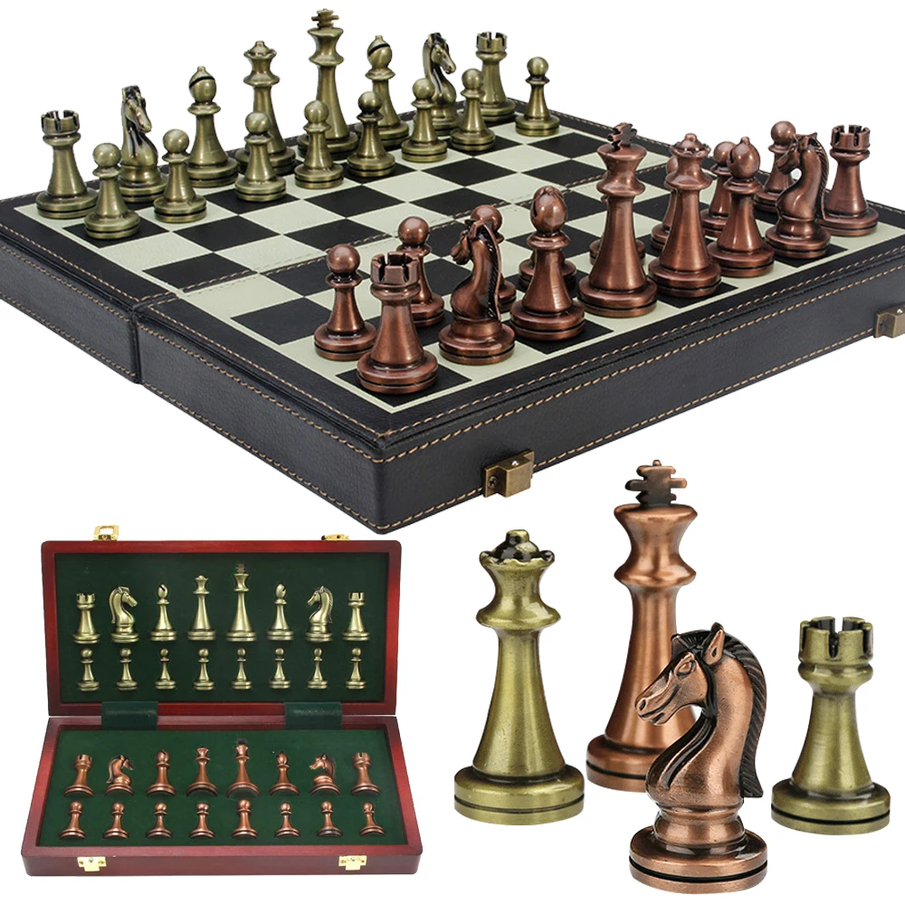 Wooden Chess Set International Folding Chessboard Large Chess Board Kids Adults 