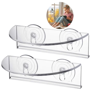 

Ledge Suction Cup Window Shelf Acrylic Plant Shelf For Garden Bathroom Organizer Shelf Removable Wall Mounted Storage Shelf Rack